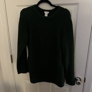 J.Jill Sweater L Tall Dark Green Textured Knit Long Sleeve Cotton Blend Buttons